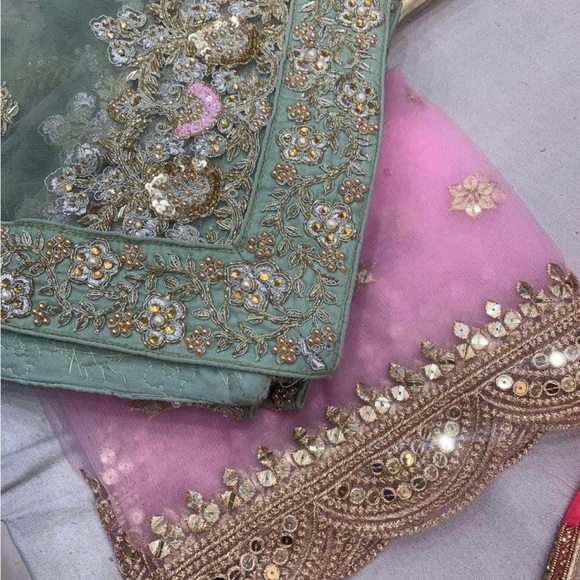 Saje Green and Pink Lengha - Picture 4 of 4